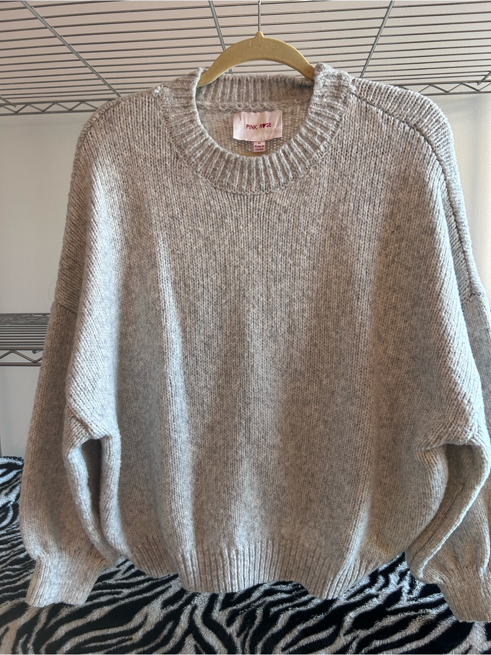 Pink Rose Light Gray Crewneck Sweater